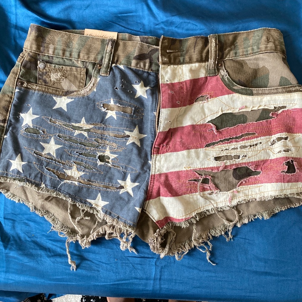 American flag shorts and multi colored skirt